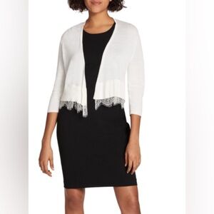 Women's White Lace Trim Cardigan